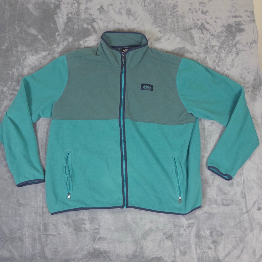 REI Co-op Fleece Jacket Mens XXL Green Teal Full Zip Outdoor Hiking Layer